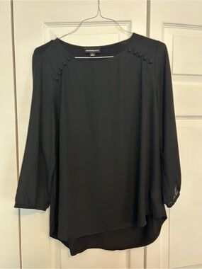 Fortune + Ivy  Black Sheer Button-Shoulder Blouse Large